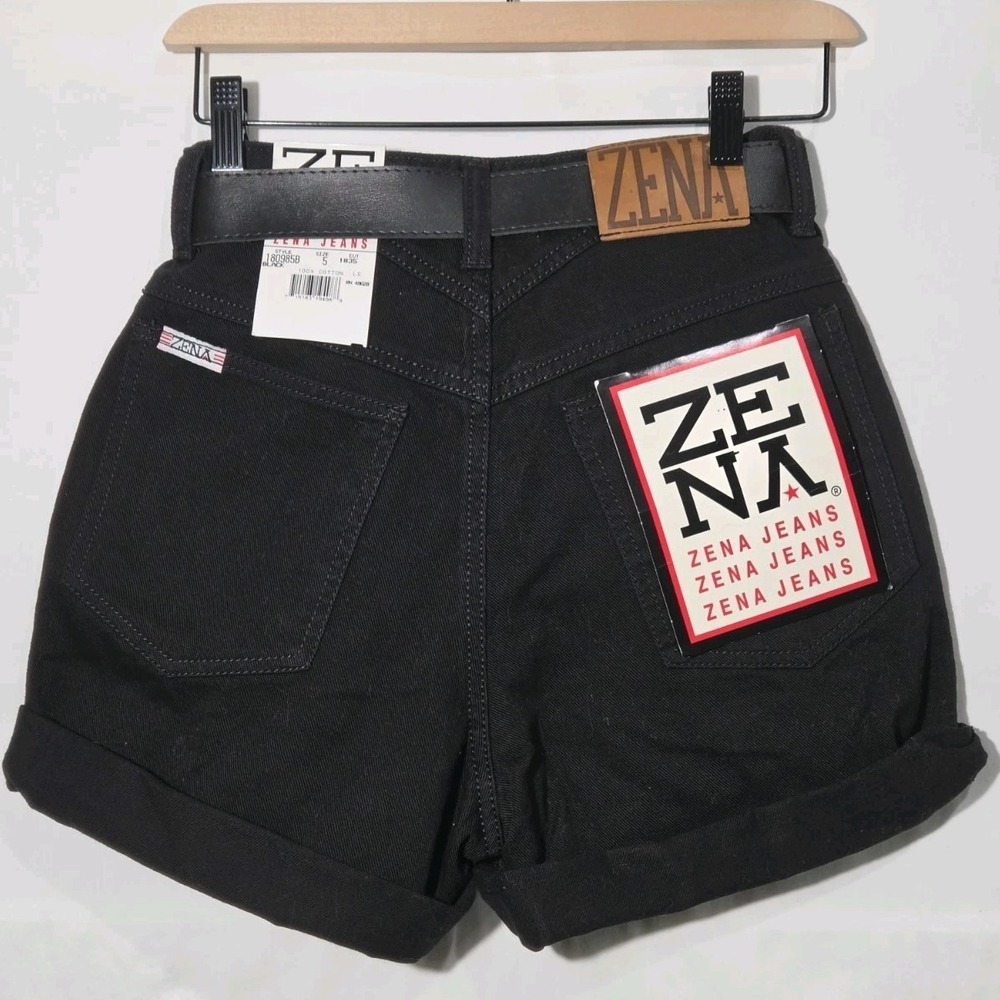 NWT Zena Jeans Denim Shorts Women‎ 5 Black Vintage High Waisted Cuffed Belted